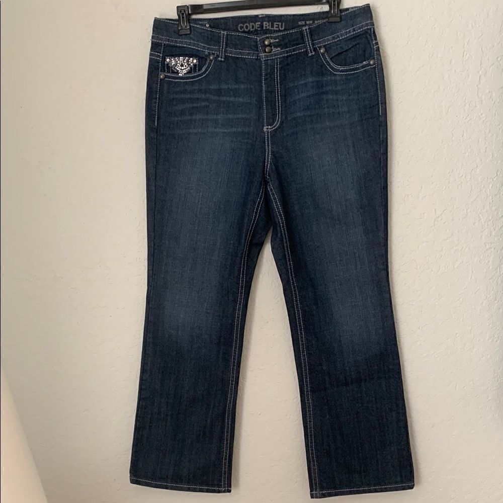 Code Bleu Annette Bootcut Jeans Dark Blue Embellished Embroidered Size 16W